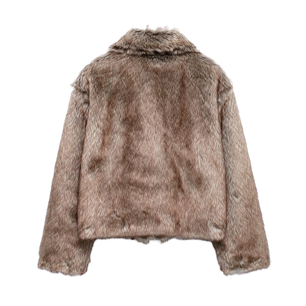 Meifeng Womens Fashion Vintage Preppy-style Mid-century Warm Faux Fur Jacket For Women