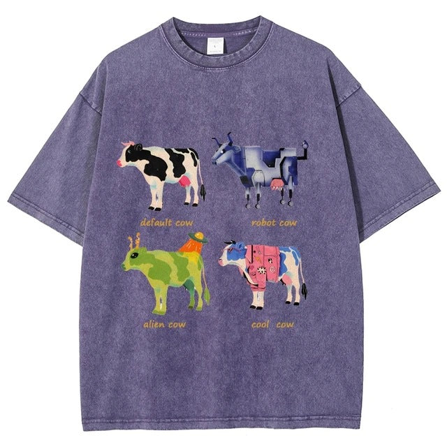 Mens Retro Cotton Funny Cow Streetwear Printed Top