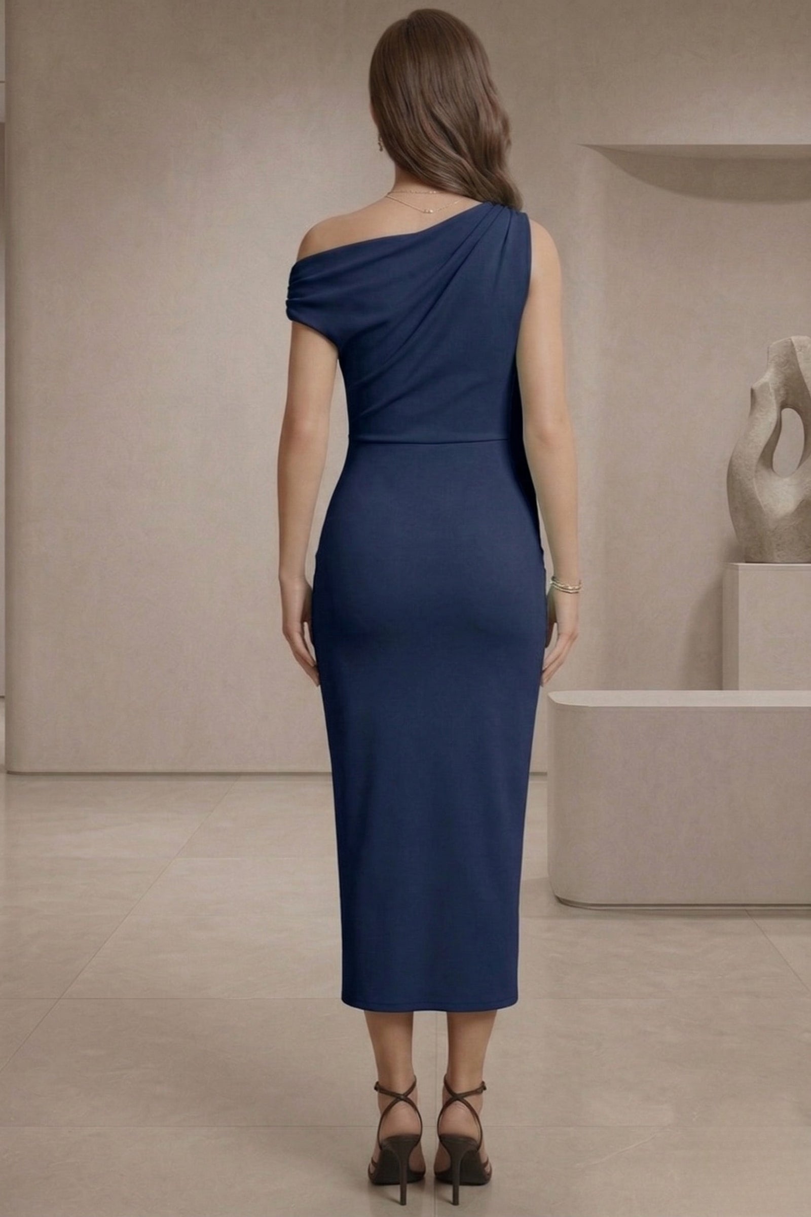 Womens Slash Neck Wrap Front Midi Dress - Evening Or Casual Wear Ladies Dress