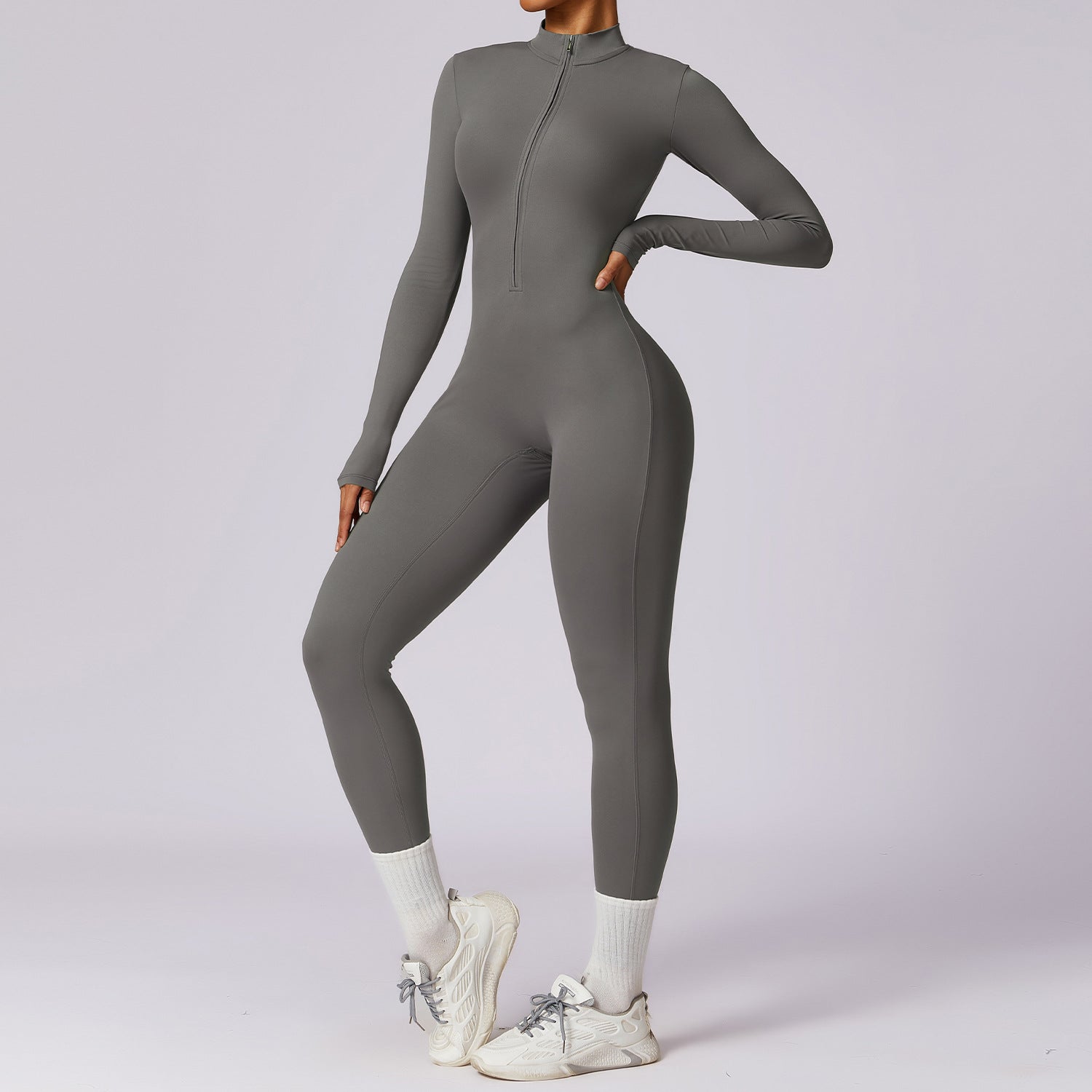Women's Long-sleeve Zipper Gym Sports Jumpsuit