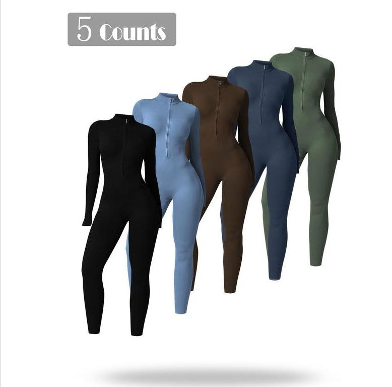 Women's Long-sleeve Zipper Gym Sports Jumpsuit