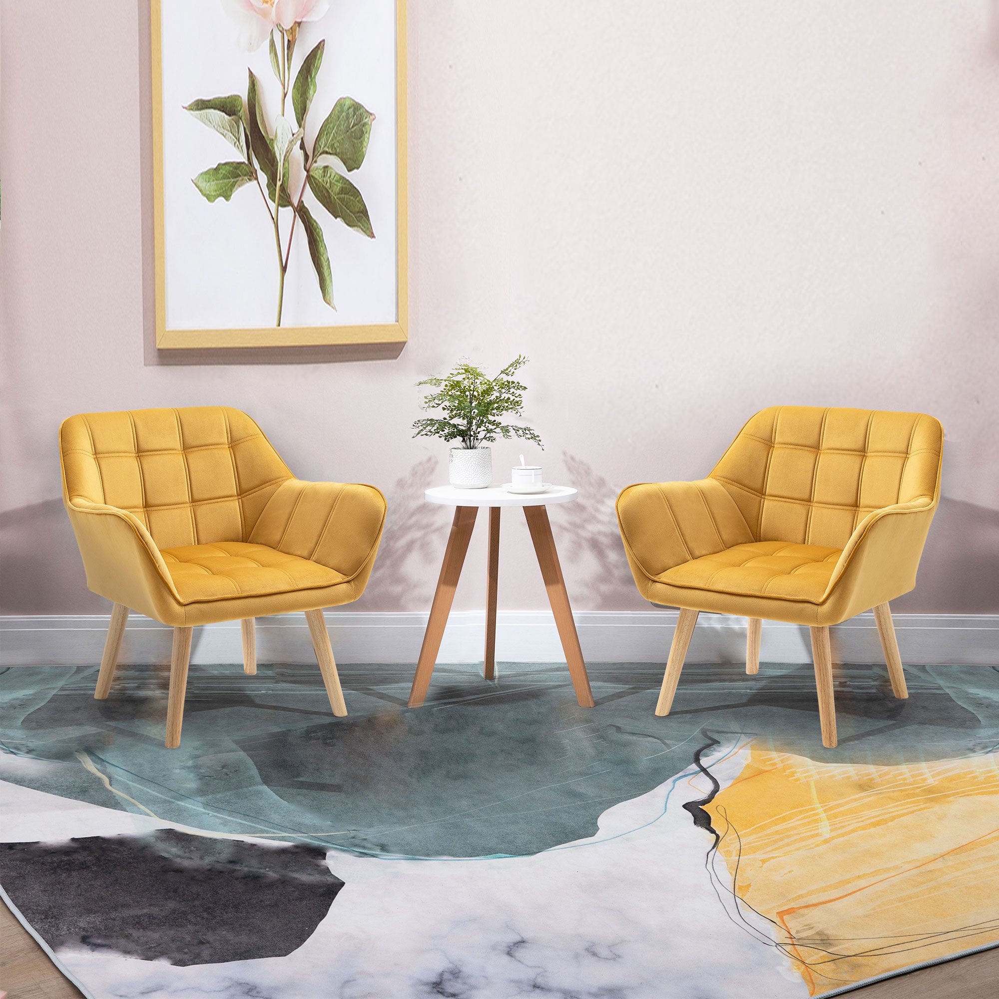 Armchair Accent Chair, Vanity Chair With Wide Arms, Slanted Back, Padding, Metal Frame, Wooden Legs, Home Bedroom Furniture Seating, Yellow