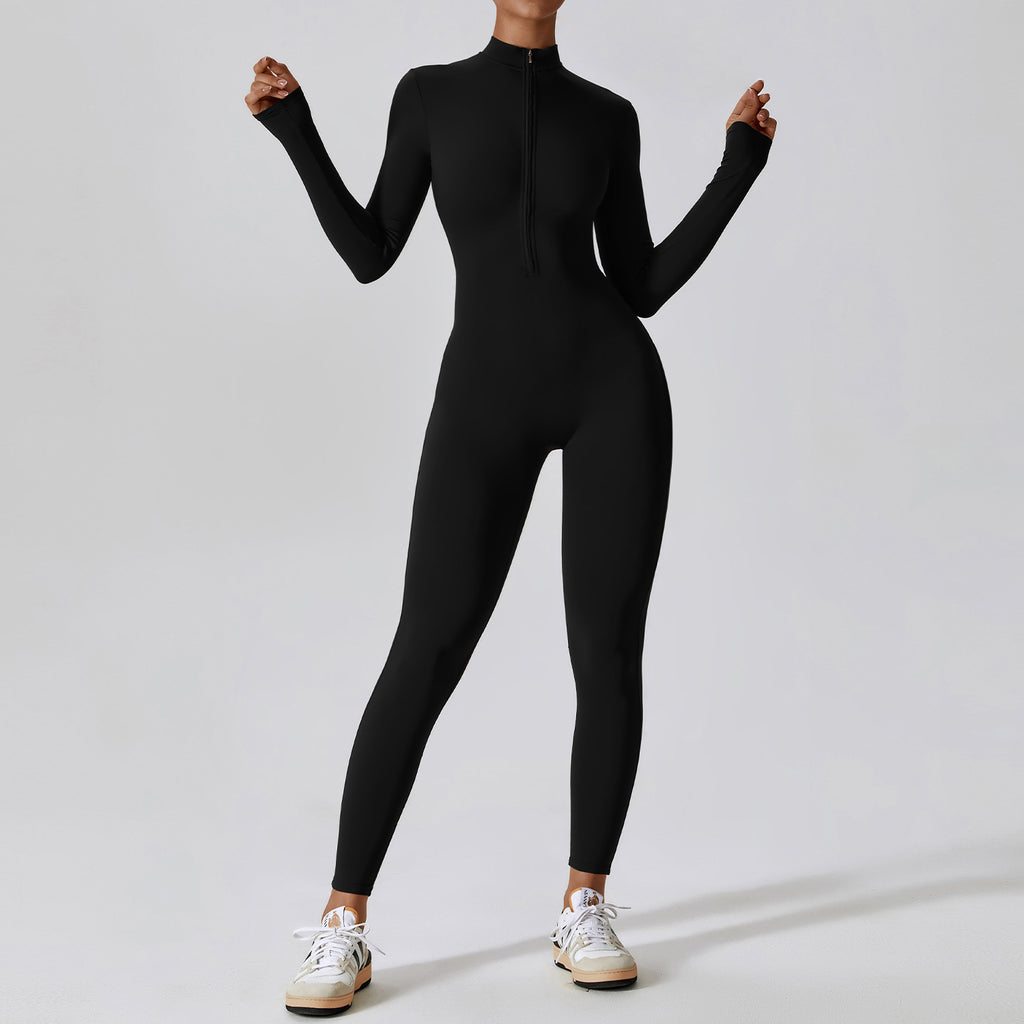 Women's Long-sleeve Zipper Gym Sports Jumpsuit