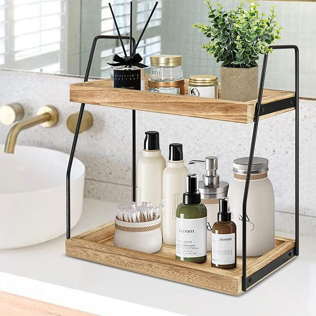 NEW 2 Tier Wooden Shelf Storage Unit Book Plant Stand Bathroom Kitchen Shelving Rack----medium Size