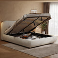 135x190cm 4ft6 Ottoman Storage Bed Frame With Curved Shaped Headboard, Soft Rounded Corners, Double Upholstered Bed Frame With Boucle Fabric, Warm White