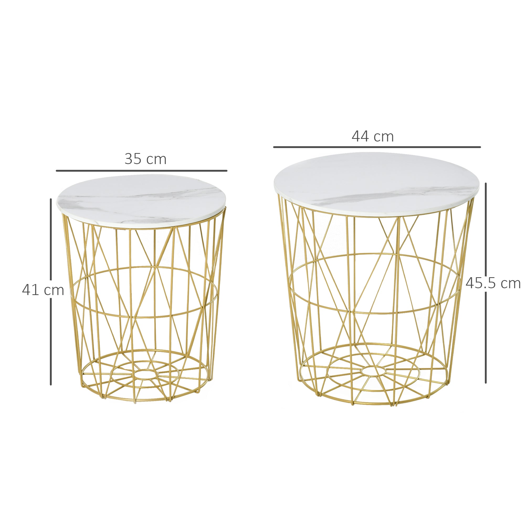 Set Of 2 Nesting Side Tables With Storage, Round End Tables Coffee Tables With Steel Frame And Removable Round Top, For Living Room, Bedroom, Office, White
