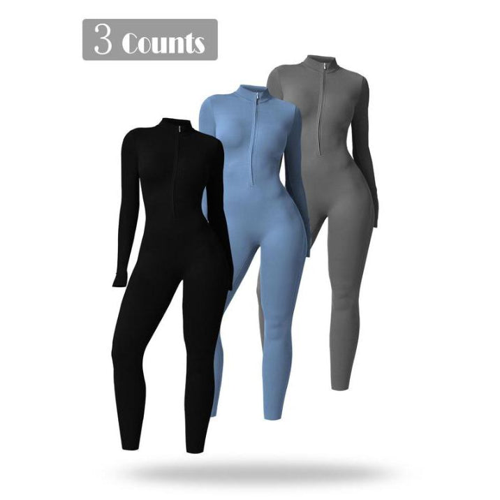 Women's Long-sleeve Zipper Gym Sports Jumpsuit