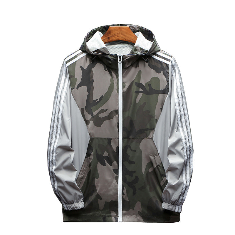 Three-Bar Camouflage Casual Windbreaker