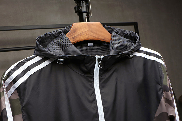 Three-Bar Camouflage Casual Windbreaker