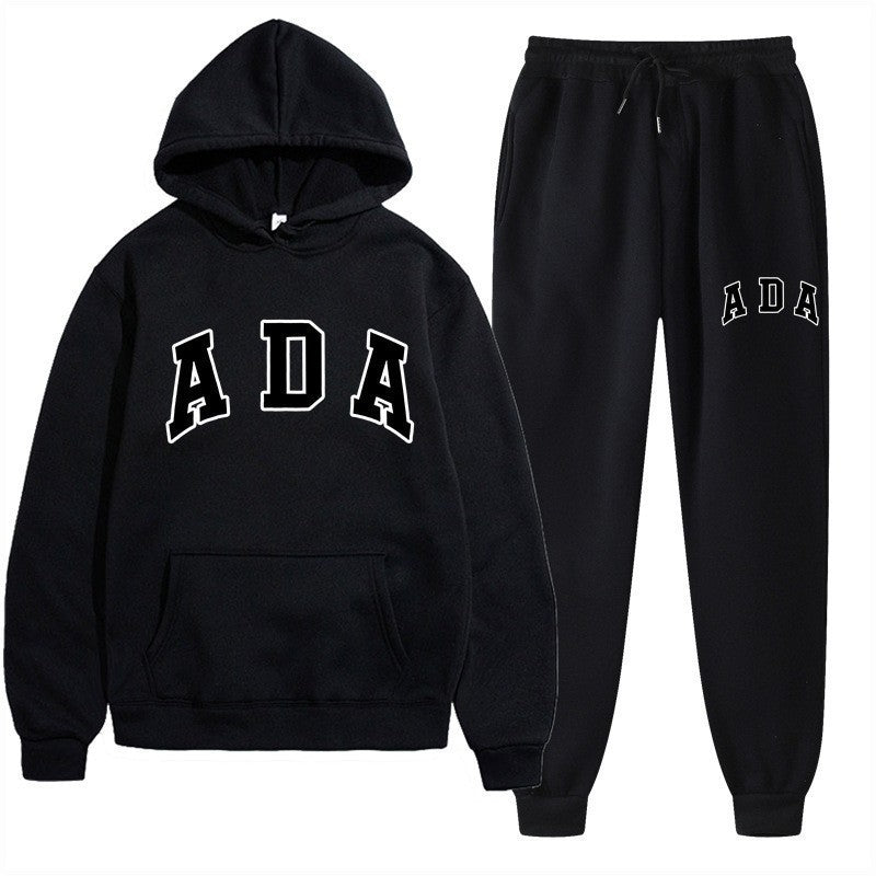 Letter-printed Loose-fitting Hooded Sweatshirt Set