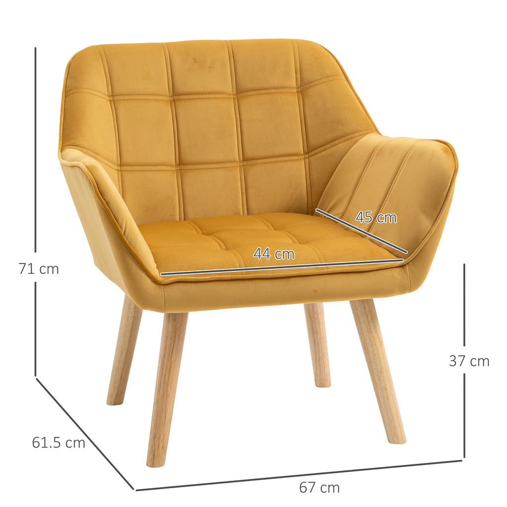 Armchair Accent Chair, Vanity Chair With Wide Arms, Slanted Back, Padding, Metal Frame, Wooden Legs, Home Bedroom Furniture Seating, Yellow