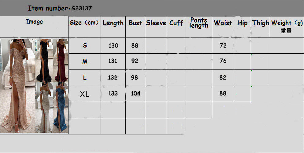 Party Sequins Off-neck Split Dress INS Casual Fashion Dress Women Charming Slimming Dress For Women