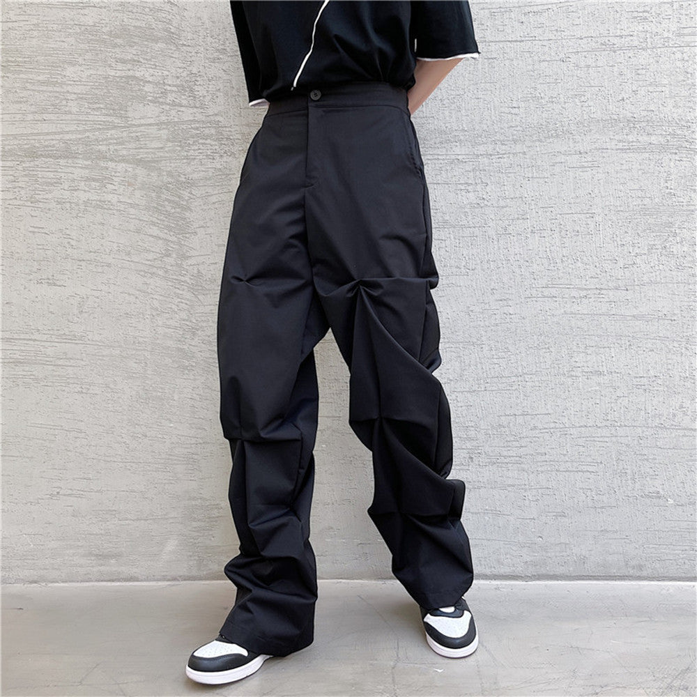 Dark Designer Pleated Casual Pants Men's Loose Crinkled