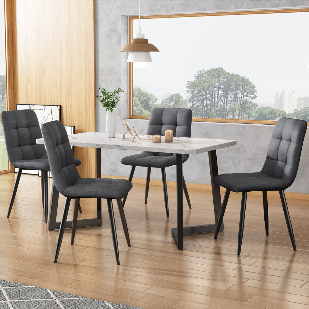 117x68cm Dining Table With 4 Chairs Set, Rectangular Dining Table Modern Kitchen Table Set,Dark Grey Linen Dining Chair,Black Table Legs