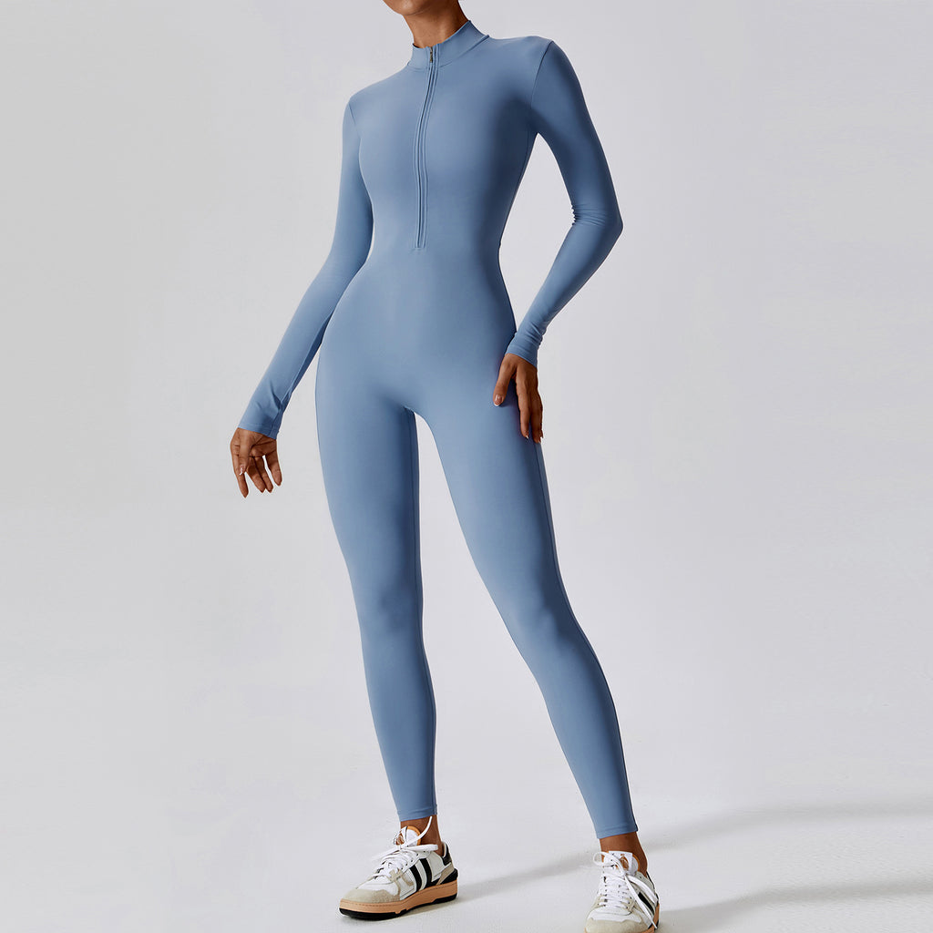 Women's Long-sleeve Zipper Gym Sports Jumpsuit