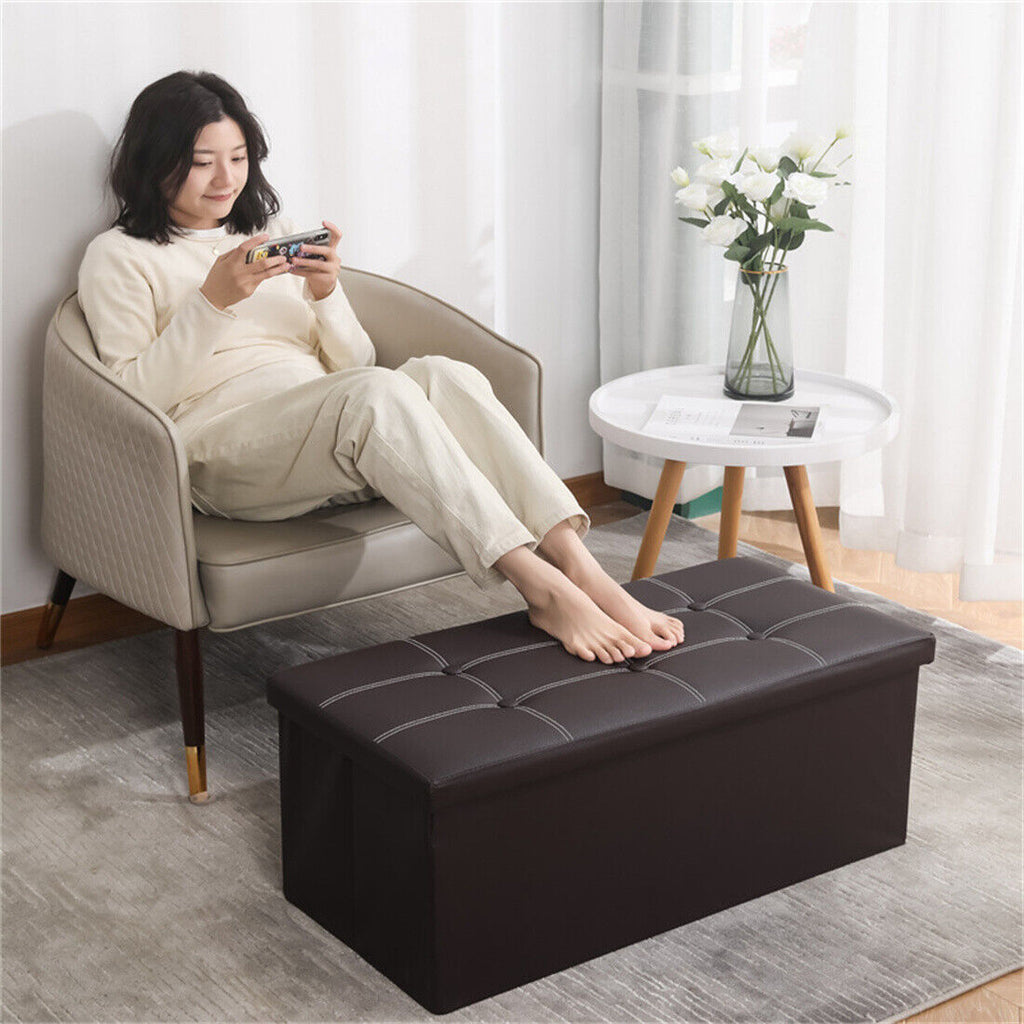 Large Seater Folding Storage Ottoman Pouffe Bench Seat Blanket Toy Chest Box UK NEW