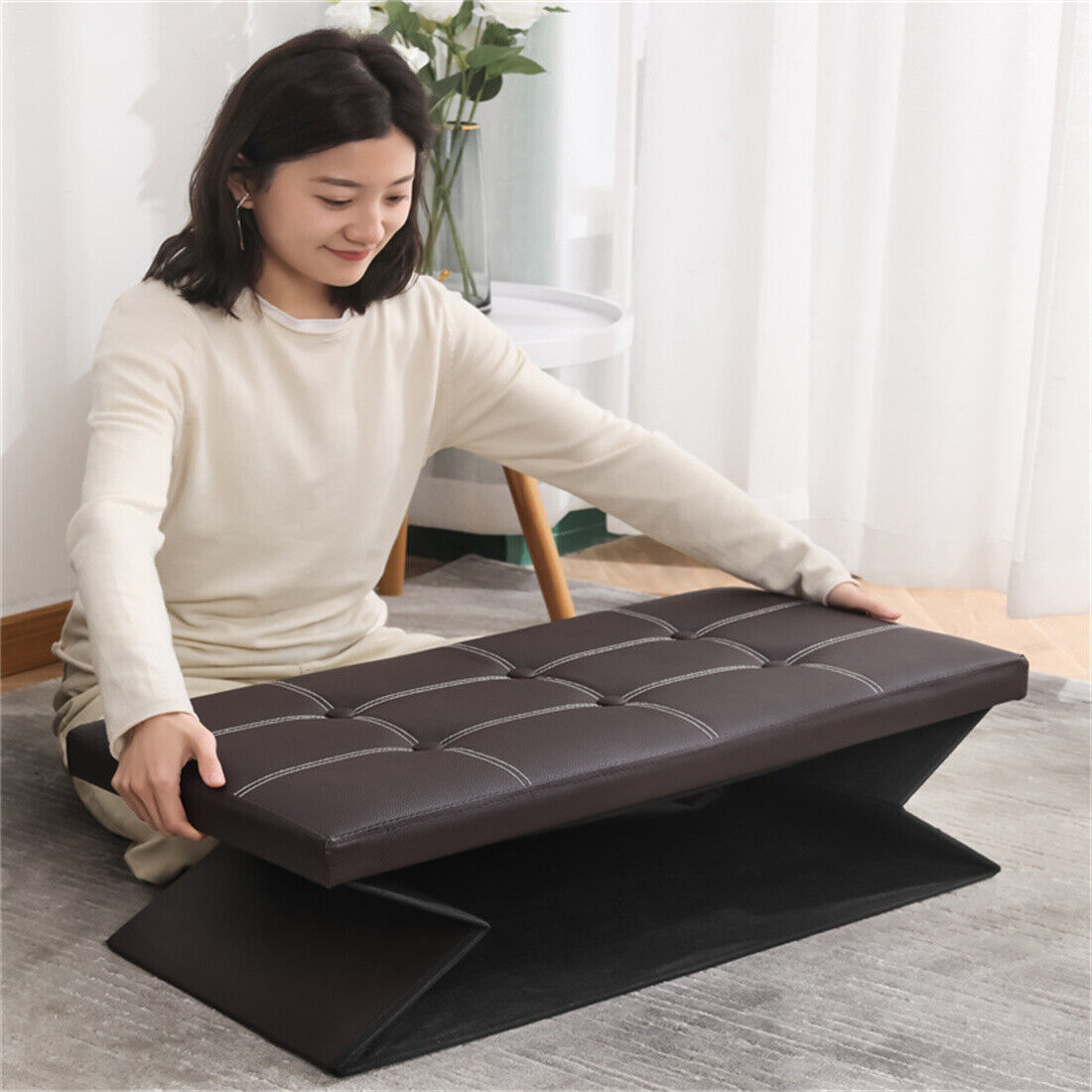 Large Seater Folding Storage Ottoman Pouffe Bench Seat Blanket Toy Chest Box UK NEW