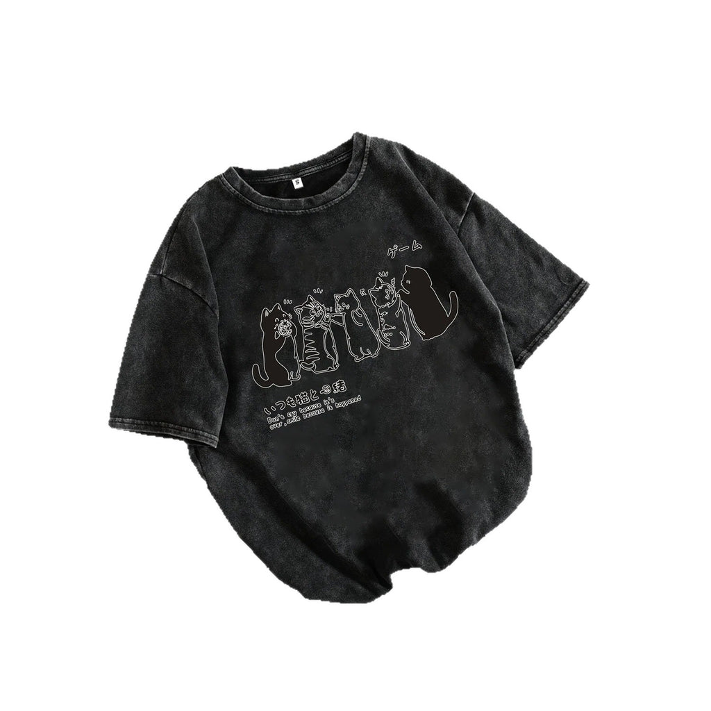 Cartoon Cat Shower Mens Loose-Fit Short-Sleeve T-Shirt