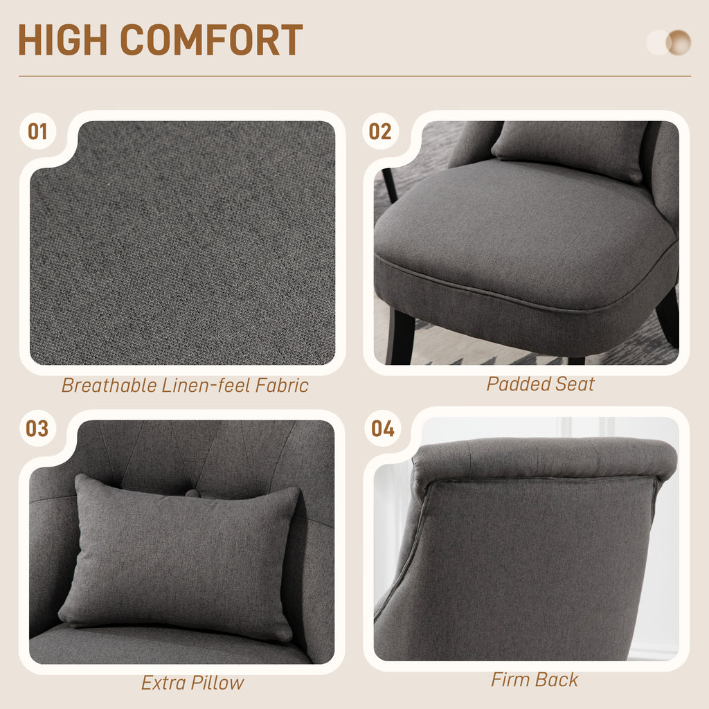 Fabric Single Sofa Dining Chair Tub Chair Upholstered W/ Pillow Solid Wood Leg Home Living Room Furniture Charcoal Grey