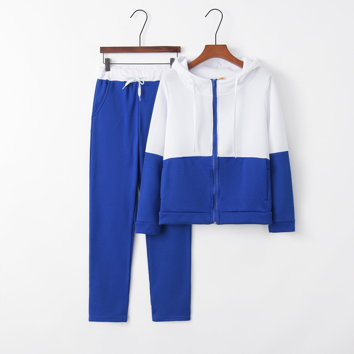 Patchwork hooded zipper sweater suit