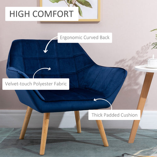 Armchair Accent Chair Wide Arms Slanted Back Padding Steel Frame Wooden Legs Home Bedroom Furniture Seating Blue