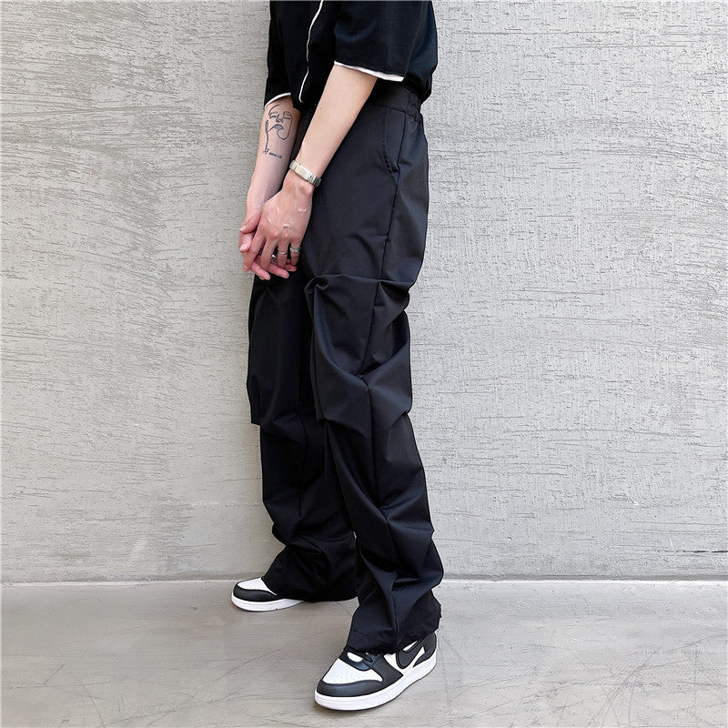 Dark Designer Pleated Casual Pants Men's Loose Crinkled