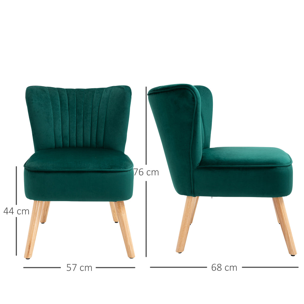 Velvet Accent Chair Occasional Tub Seat Padding Curved Back With Wood Frame Legs Home Furniture Set Of 2 Green