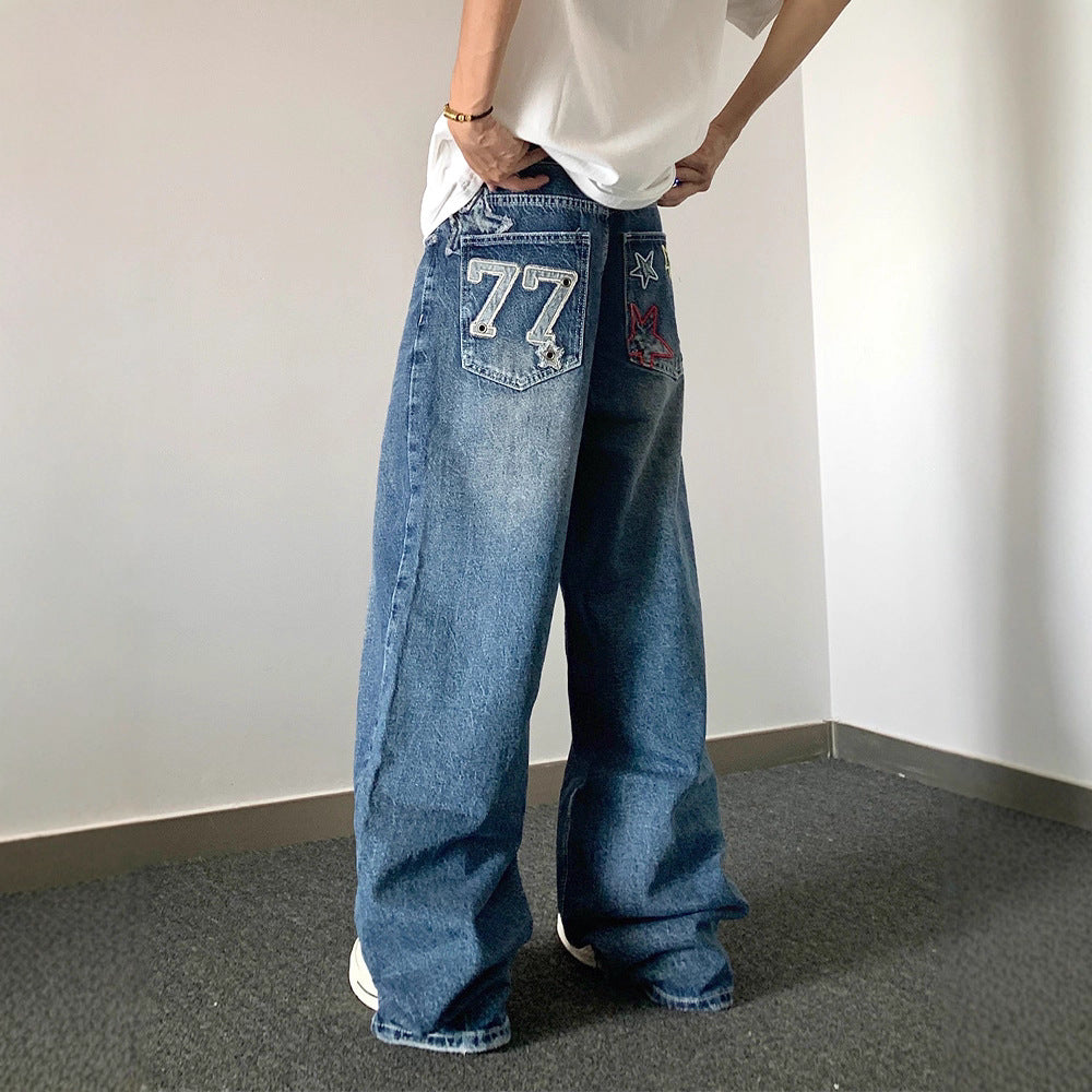 Designer Embroidered High-waisted Retro Loose Slimming Pants