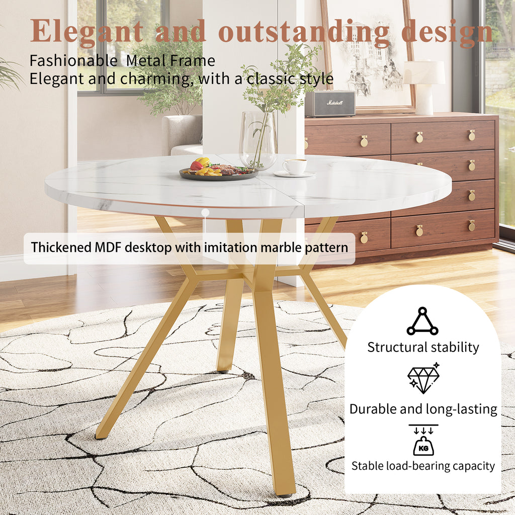 Dining Table Set, Dining Table And Chair Set  5-piece , Modern, Simple Round Marble Dining Table And Chair Set, Gold-coloured Metal Table Legs   4 Ergonomic Velvet Chairs, Black Dining Chairs