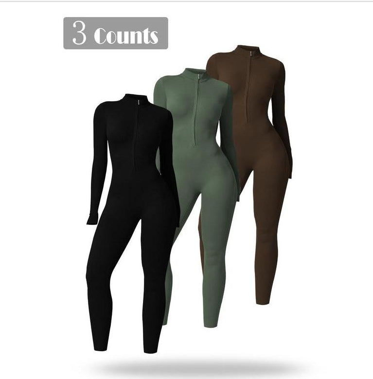 Women's Long-sleeve Zipper Gym Sports Jumpsuit