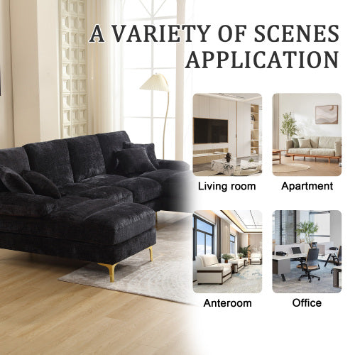 GOMYWAY Sectional Couches For Living Room Modular Sofa With Double Chaise U- Shaped Sofa Set With Chenille Fabric For Home Furniture