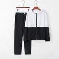Patchwork hooded zipper sweater suit