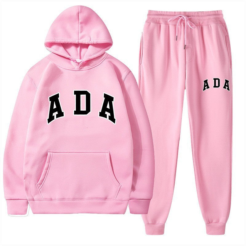 Letter-printed Loose-fitting Hooded Sweatshirt Set