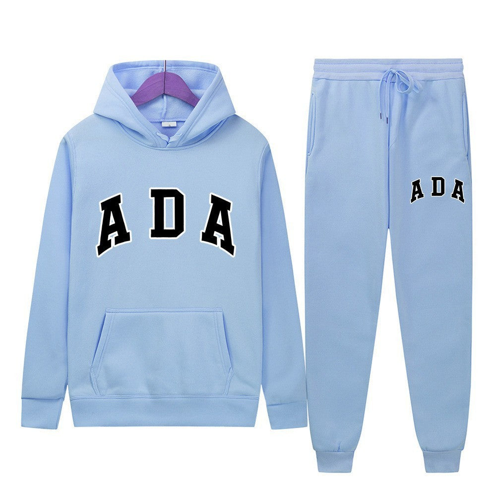 Letter-printed Loose-fitting Hooded Sweatshirt Set