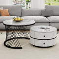 High Gloss Round Nesting Coffee Table With Marble Top, End Table, White & Gold Nesting Coffee Table Set Of 2 Center Table With Storage Drawers For Living Room