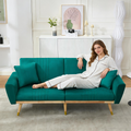 160x50x60CM Onvertible Futon Sofa Bed, Modern Fleece Loveseat With Adjustable Backrest, 2 Pillows, Solid Wood Legs,  Multifunctional Sofa Couch For Living Room, Bedroom, Apartment Green
