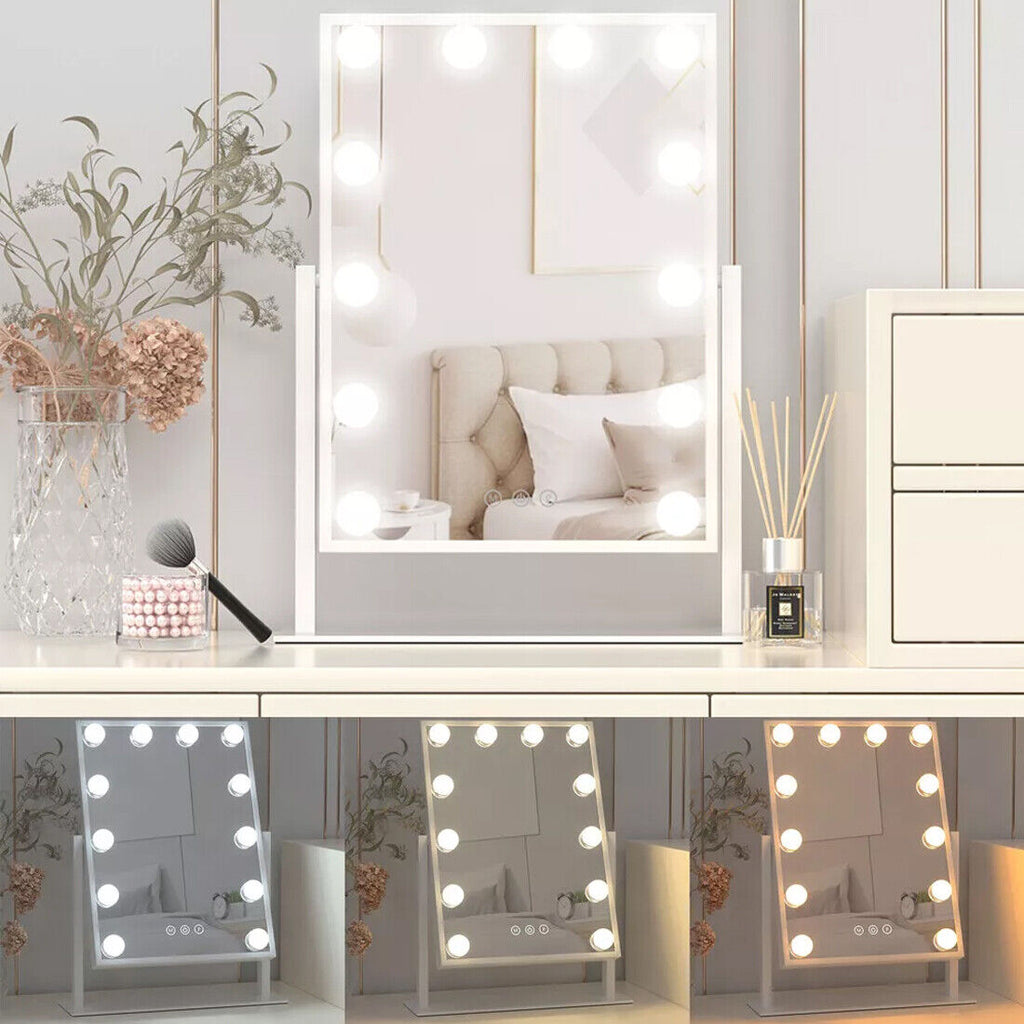 New Hollywood Mirror Vanity Make Up Mirror With 12 Lights LED Dressing Table Mirror UK