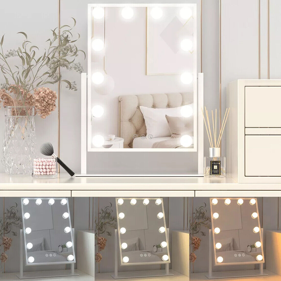 New Hollywood Mirror Vanity Make Up Mirror With 12 Lights LED Dressing Table Mirror UK