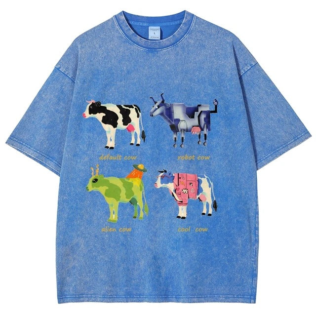 Mens Retro Cotton Funny Cow Streetwear Printed Top