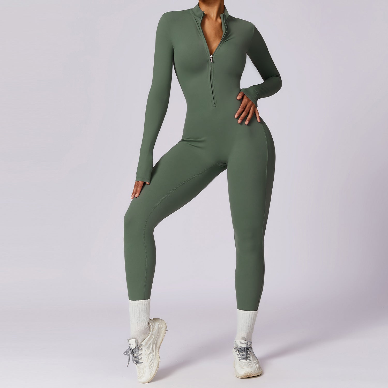 Women's Long-sleeve Zipper Gym Sports Jumpsuit