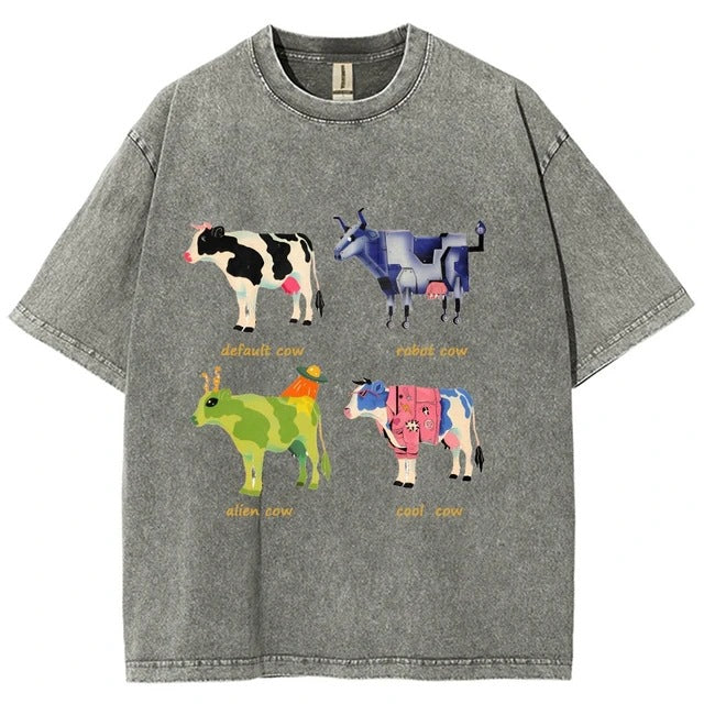 Mens Retro Cotton Funny Cow Streetwear Printed Top