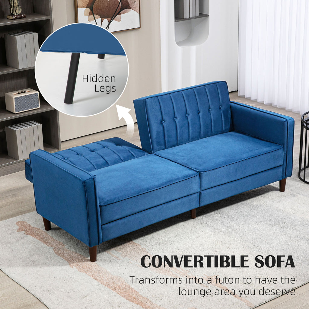 Urban Thrif Velvet-Feel Three-Seater Sofa Bed - Blue