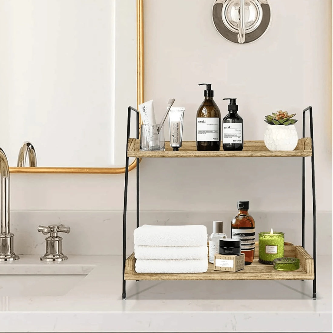 NEW 2 Tier Wooden Shelf Storage Unit Book Plant Stand Bathroom Kitchen Shelving Rack----medium Size