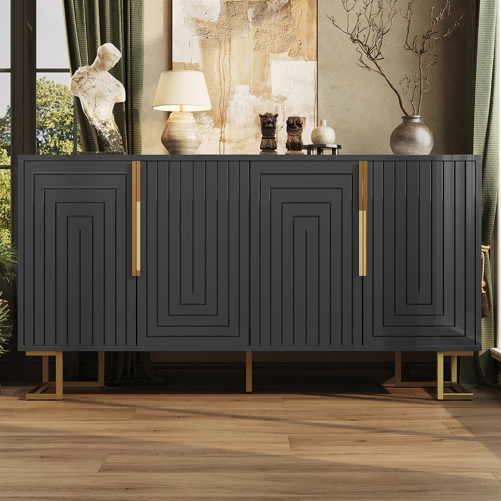 Black Sideboard 152 X 40 X 75 Cm Features A Unique Geometric Design And Gold Handles And Feet For An Elegant Feel