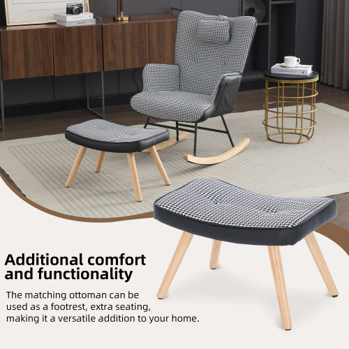 Rocking Chairs For Adults, Tteddy Rocking Chair Relaxing Recliner Chair With Solid Wood Legs High Back Lounge Chairs For Balcony Living Room Bedroom