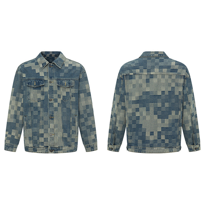 Youth Denim Short Gown Korean Style Mosaic Denim Jacket For Men