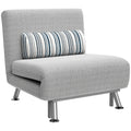 Single Sofa Bed, 1 Person Sleeper Foldable Lounge With Pillow, Light Grey