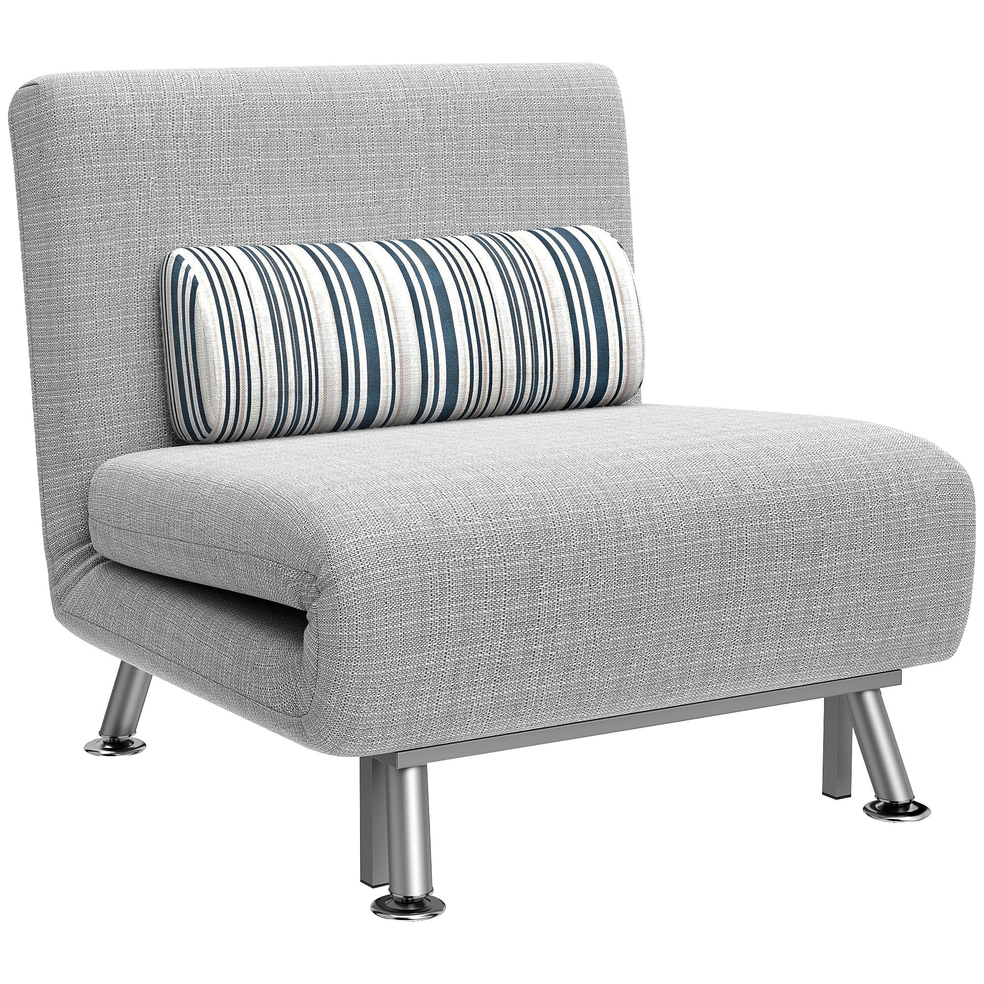 Single Sofa Bed, 1 Person Sleeper Foldable Lounge With Pillow, Light Grey