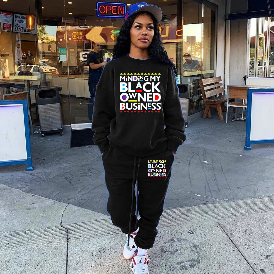 Women Fashion Print Loose Sweatshirt Two Piece Set