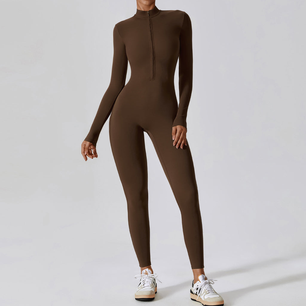 Women's Long-sleeve Zipper Gym Sports Jumpsuit